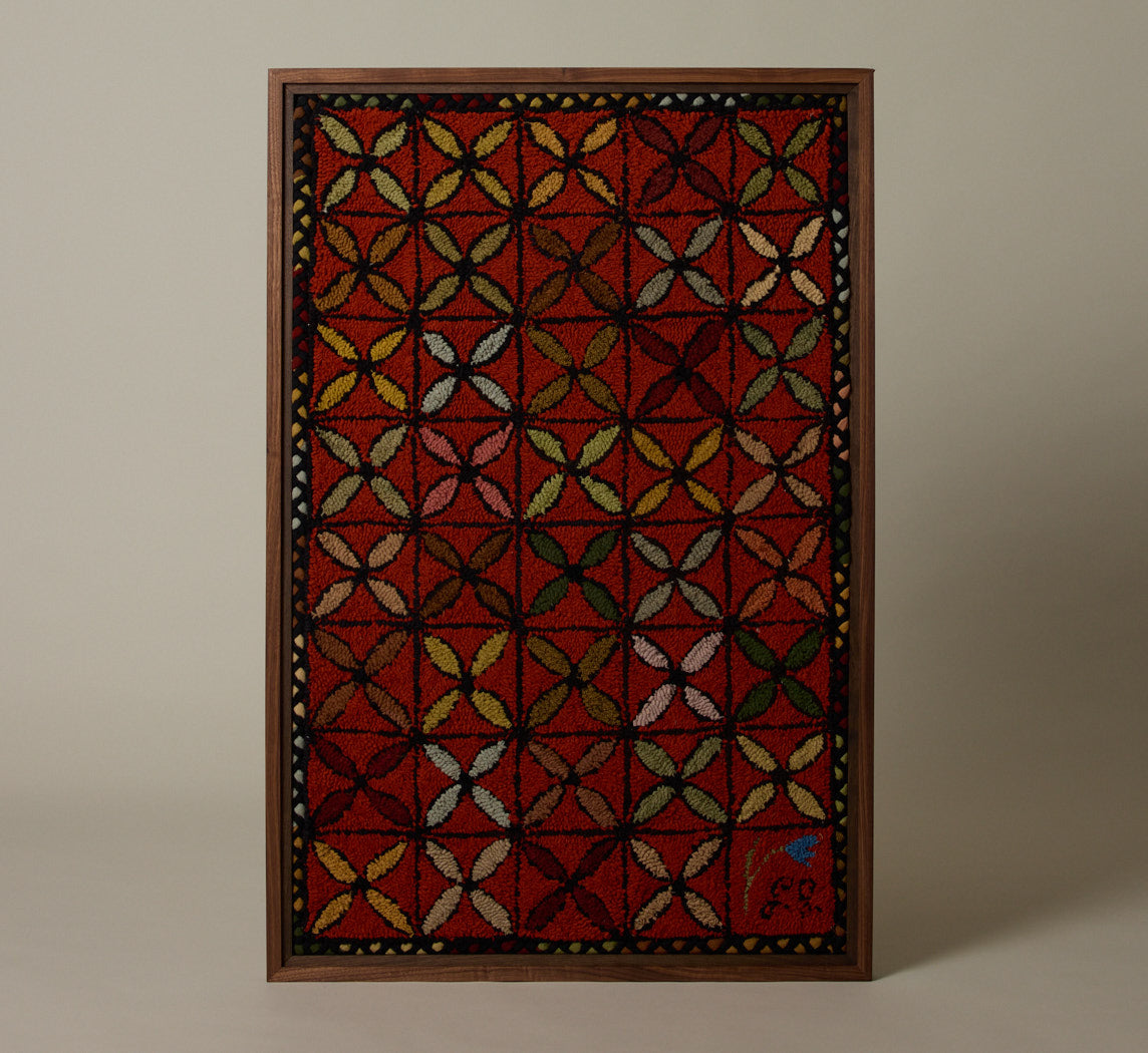 FRAMED 19TH CENTURY AMERICAN GEOMETRIC HOOKED RUG I