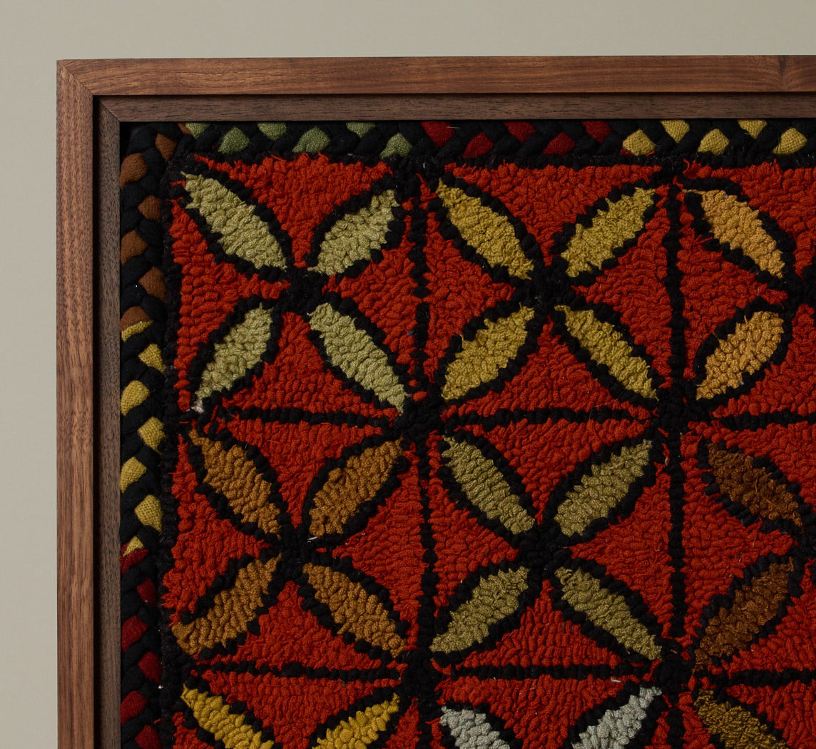 FRAMED 19TH CENTURY AMERICAN GEOMETRIC HOOKED RUG I