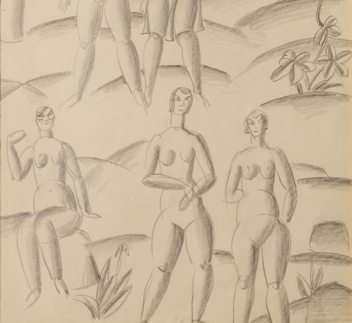 1920S "VILLAGE LIFE" DRAWING