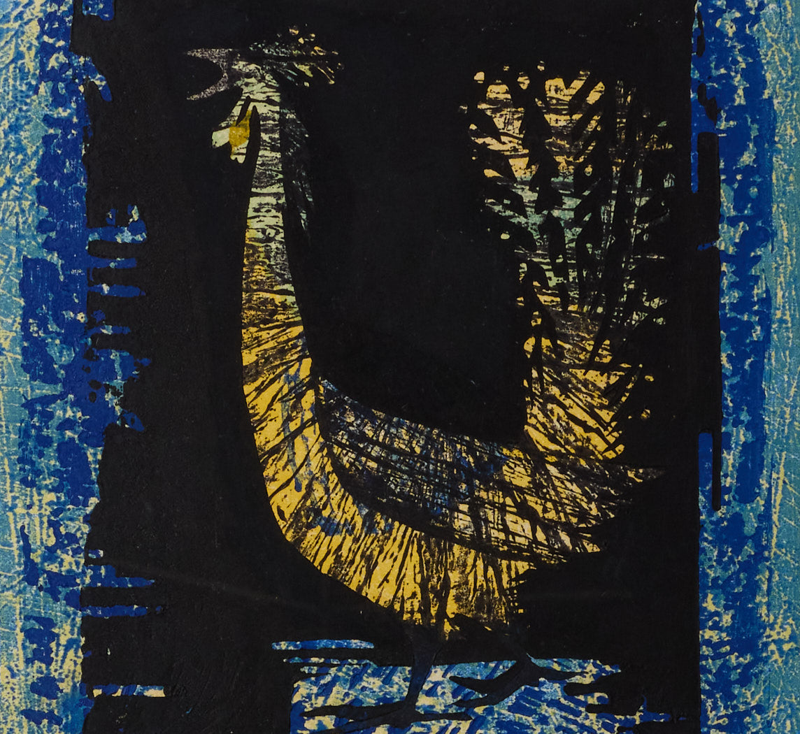 20TH CENTURY JAPANESE ROOSTER WOODBLOCK