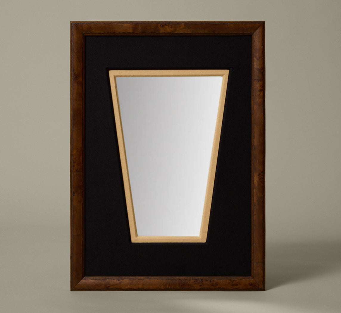 PIERCE & WARD CARPATHIAN PERSONAL MIRROR IN BLACK AND IVORY LINEN