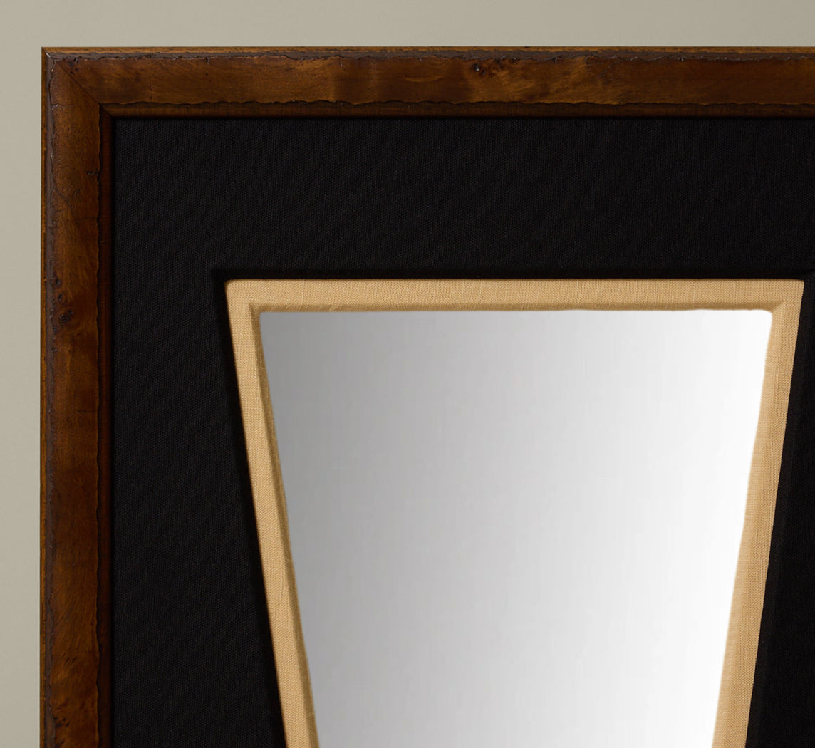 PIERCE & WARD CARPATHIAN PERSONAL MIRROR IN BLACK AND IVORY LINEN