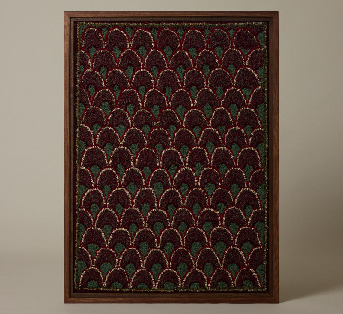 FRAMED EARLY 20TH CENTURY AMERICAN GEOMETRIC HOOKED RUG II