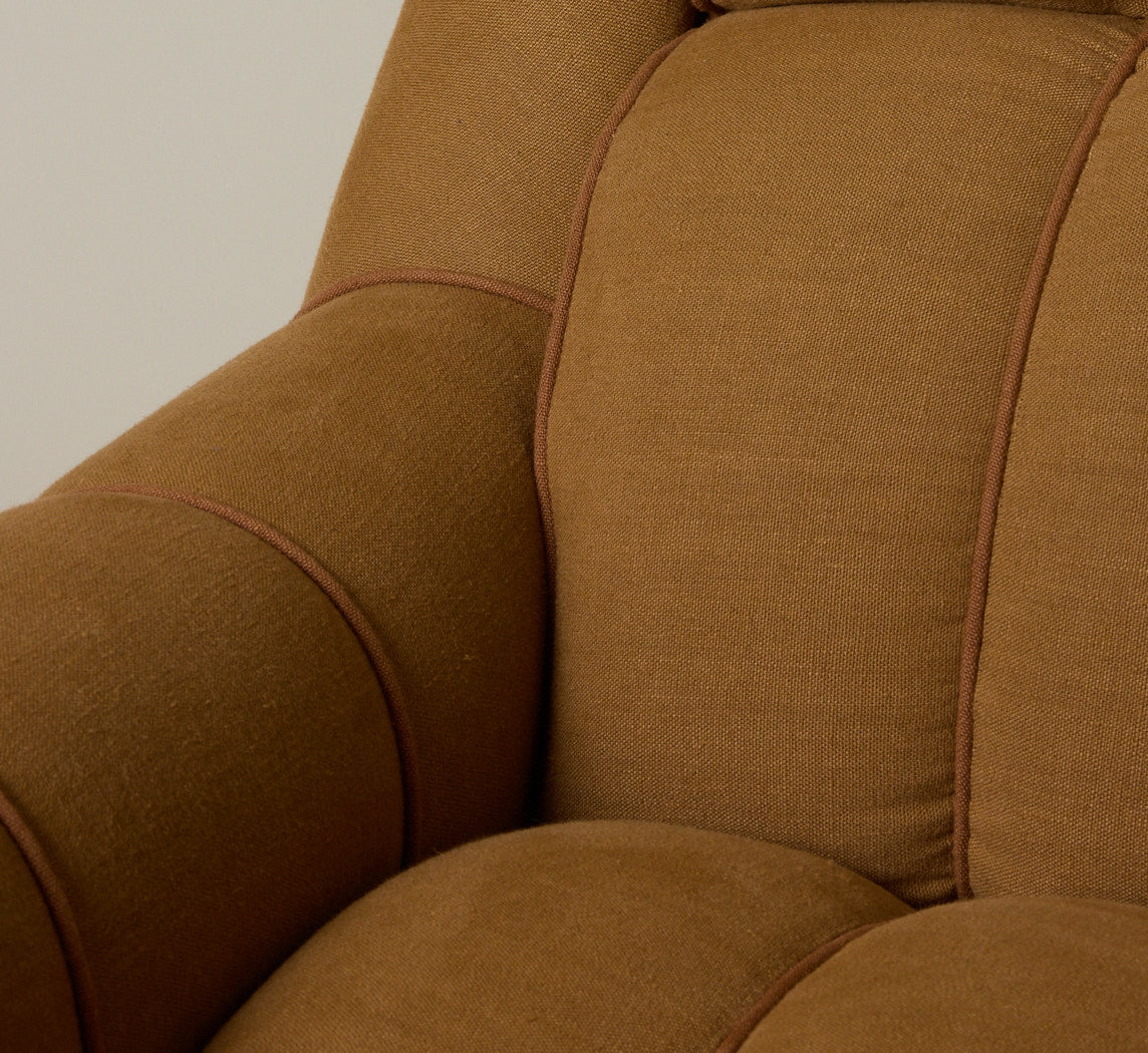 PAIR OF 196OS ITALIAN CLUB CHAIRS IN TURMERIC LINEN
