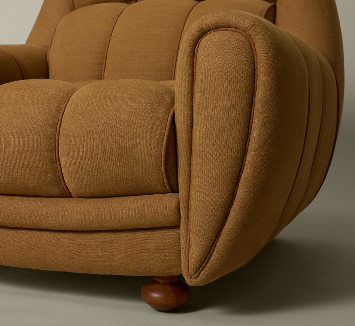 PAIR OF 196OS ITALIAN CLUB CHAIRS IN TURMERIC LINEN