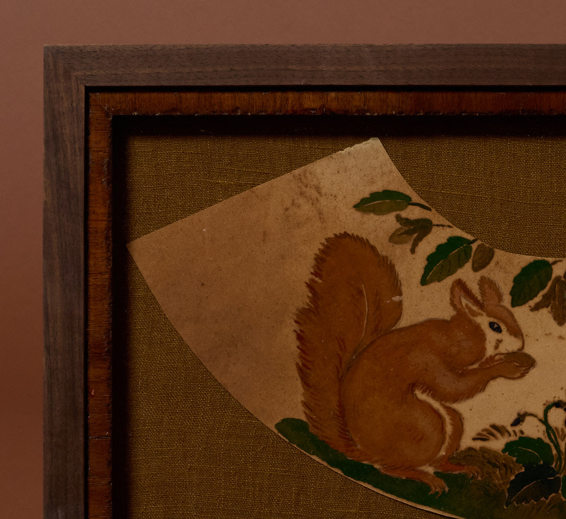 C. 1902 FRENCH SQUIRREL PAINTED LAMPSHADE