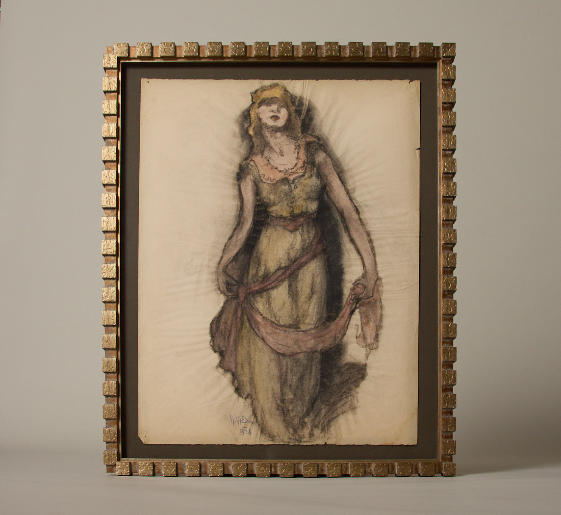 1920S AMERICAN FIGURE IN CHARCOAL, SIGNED