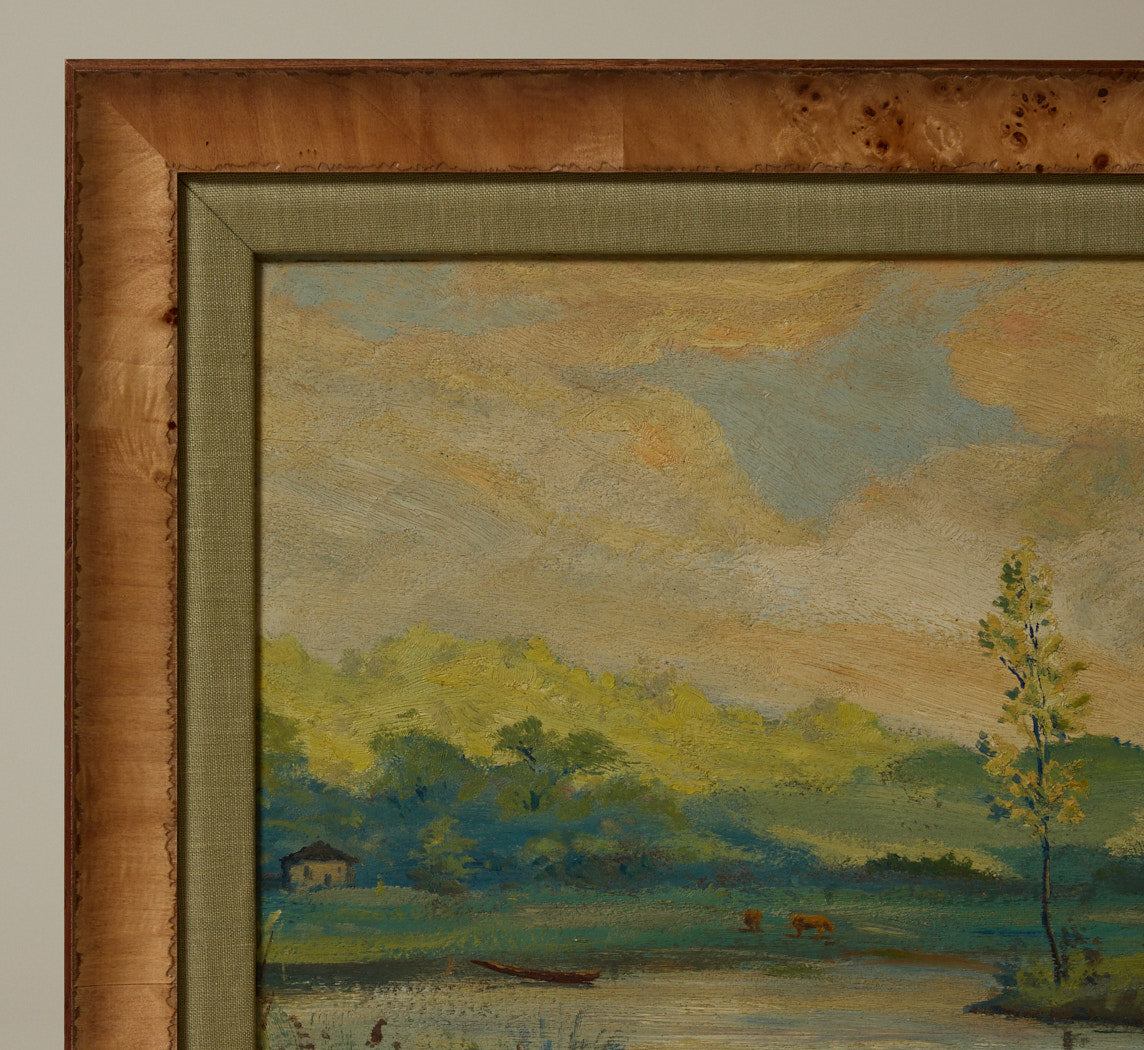 LANDSCAPE OF RIVERBANK WITH COWS BY LOUIS EILSHEMIUS M(1864-1941)