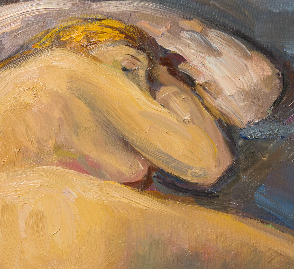 EXPRESSIONIST NUDE STUDY OF RESTING WOMAN & CAT