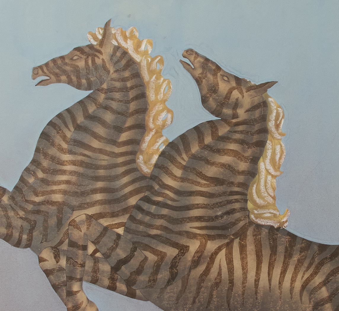 OVERSIZED VINTAGE AMERICAN SURREALIST BUCKING ZEBRAS