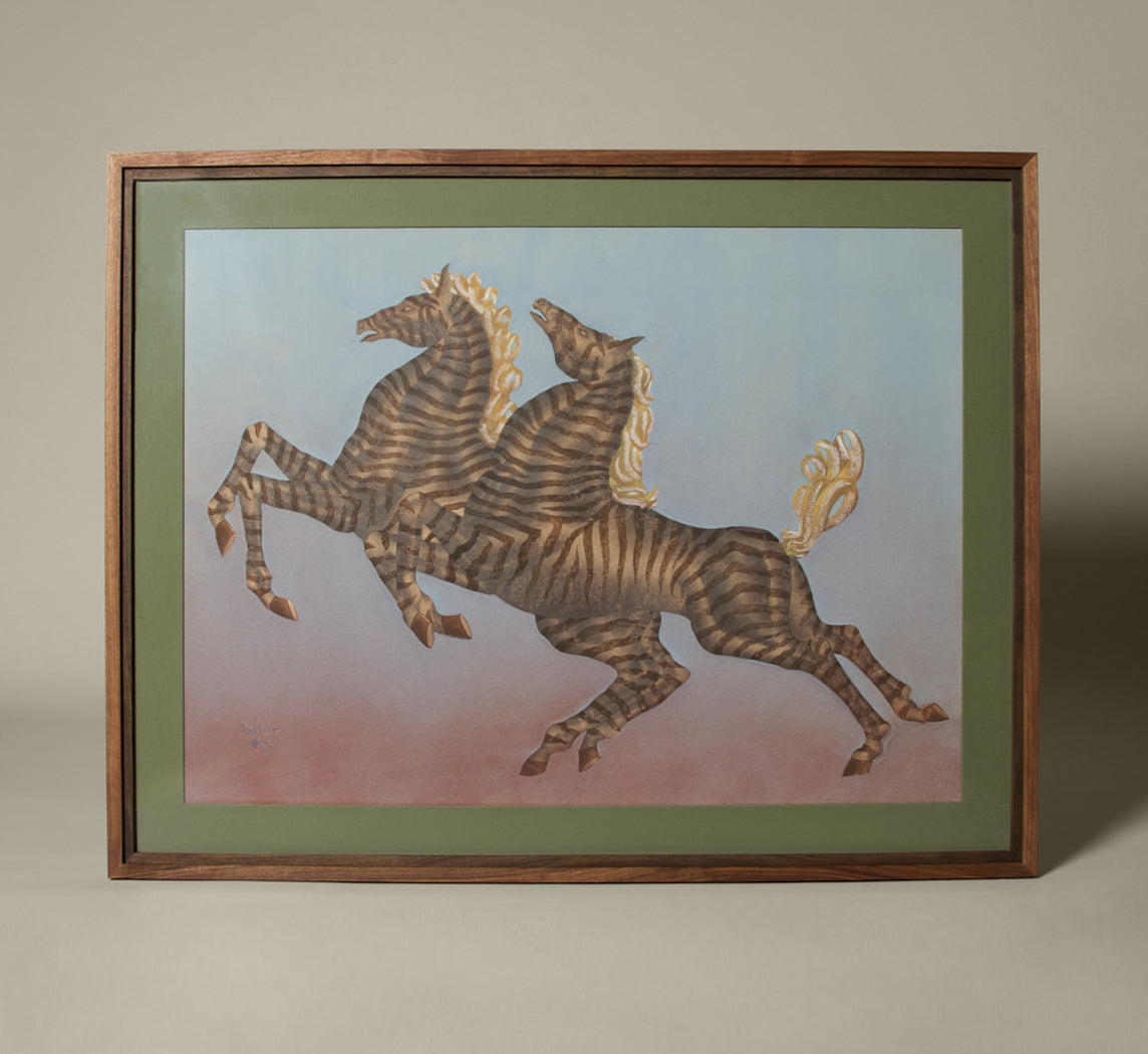 OVERSIZED VINTAGE AMERICAN SURREALIST BUCKING ZEBRAS