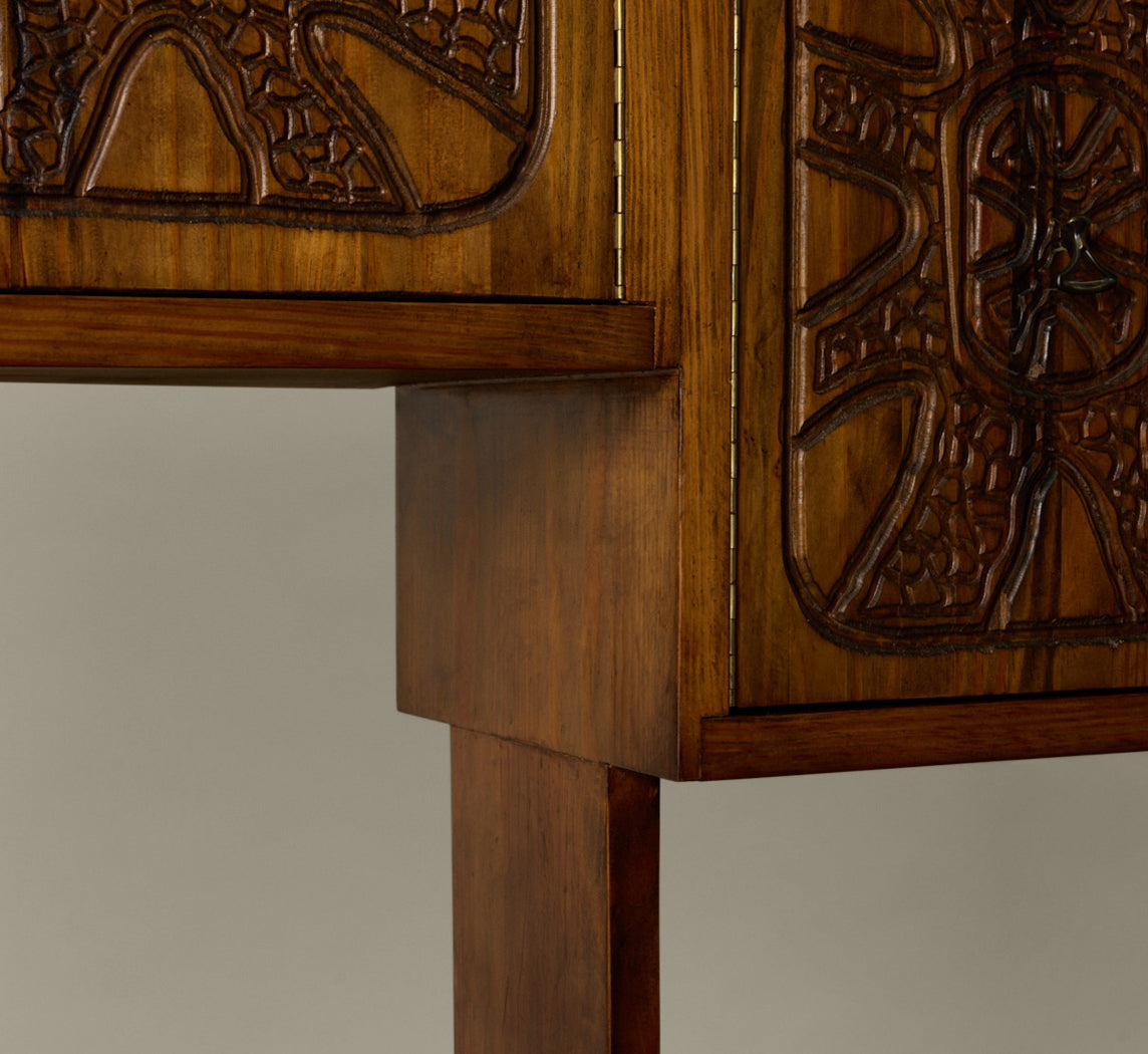 20TH CENTURY CARVED WOOD BRUTALIST CREDENZA