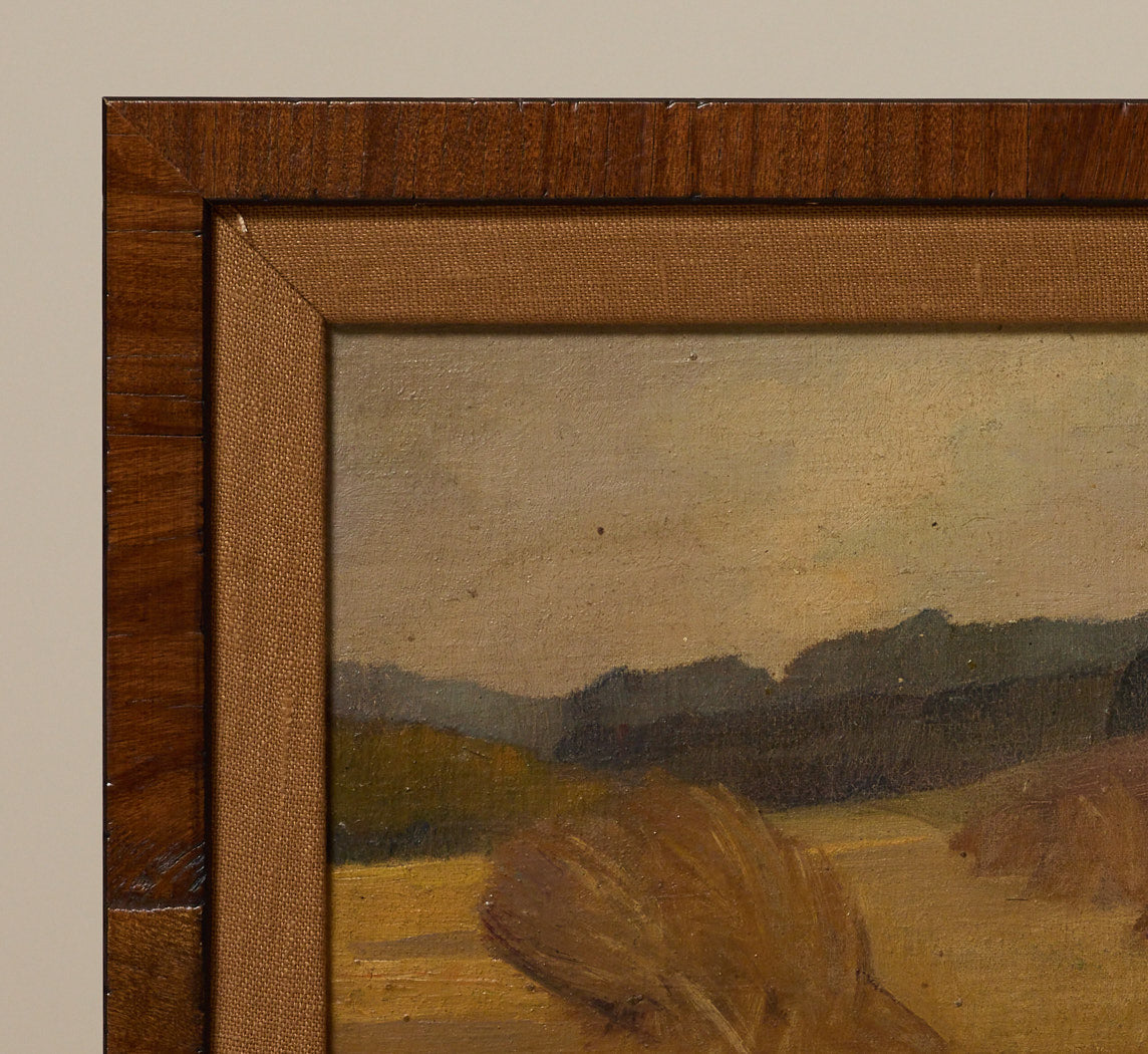 1930S FRENCH SCHOOL HAYSTACK HARVEST LANDSCAPE