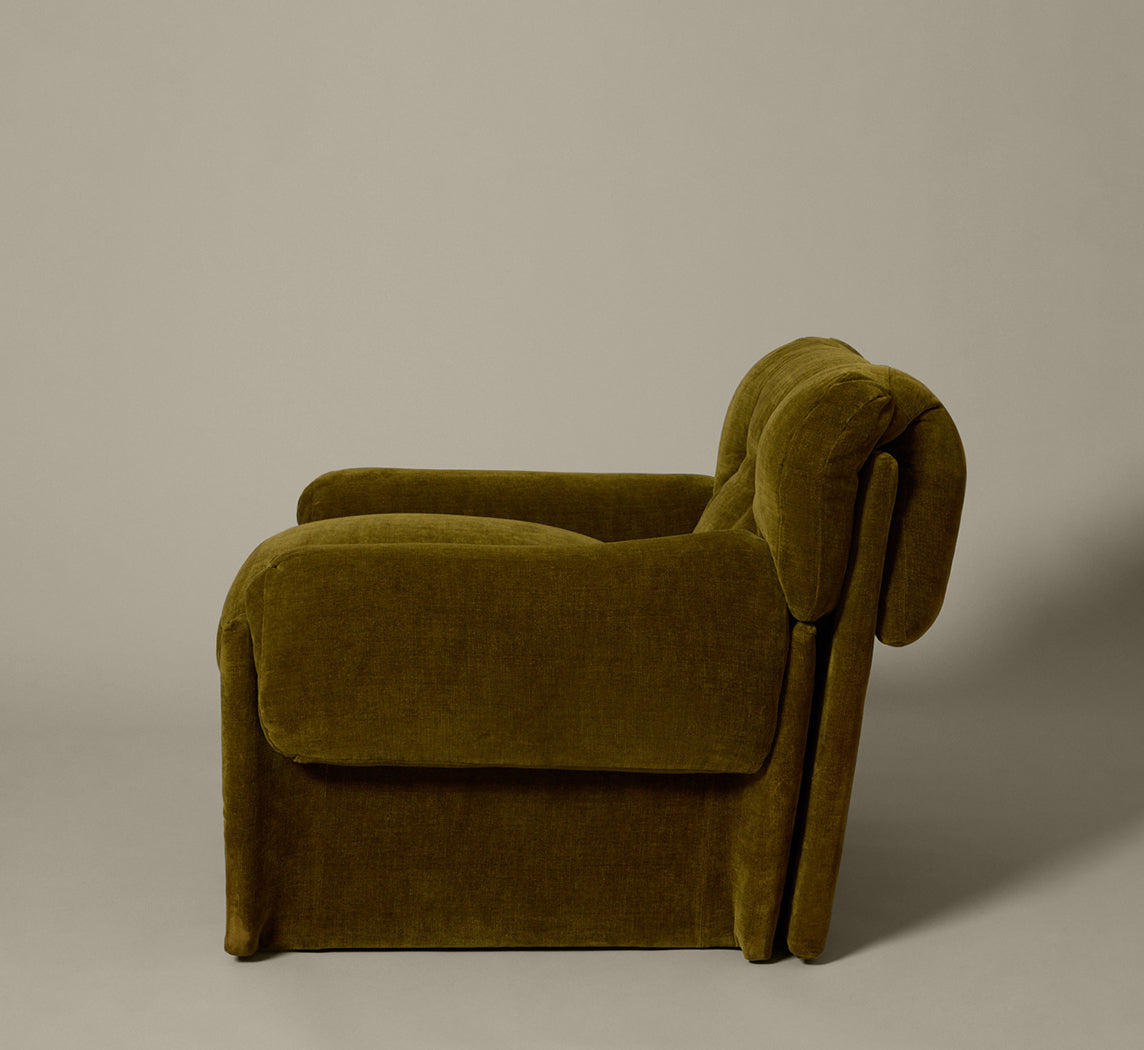 1960S CLUB CHAIR IN OLIVE CHENILLE