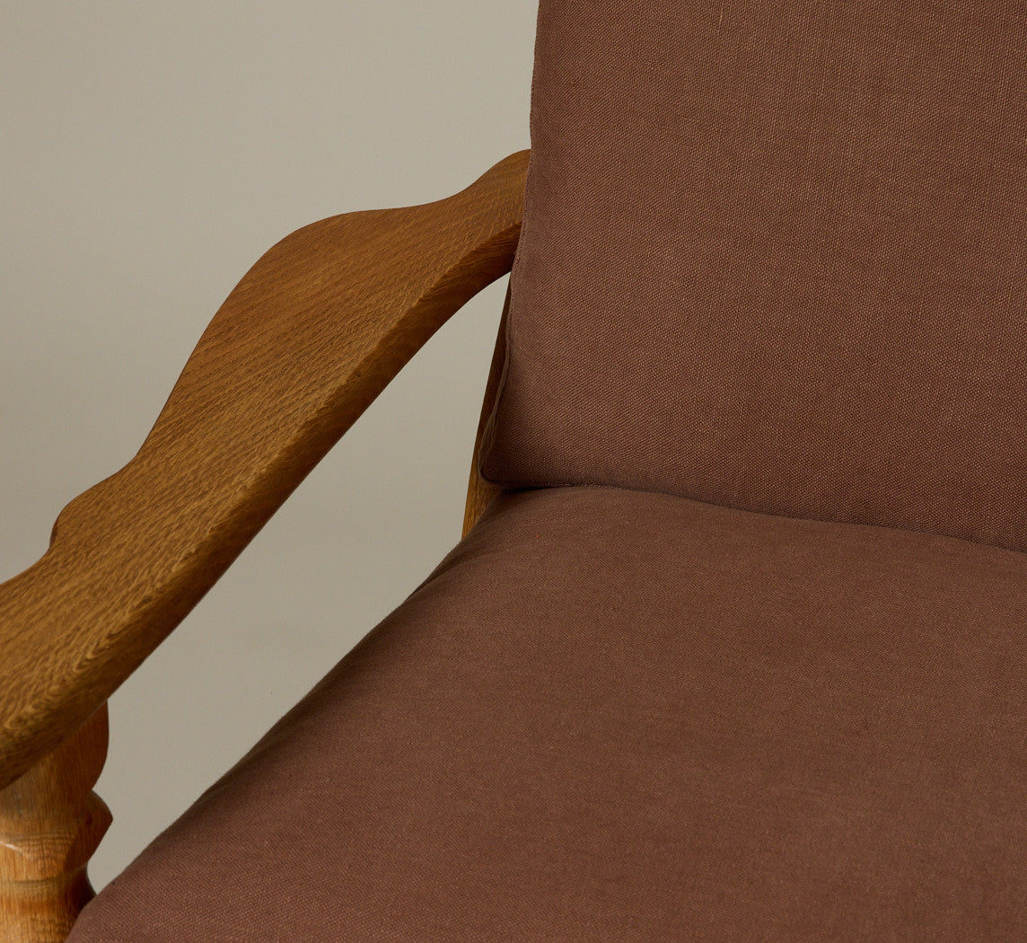 PAIR OF 1960S DANISH “HIS AND HERS” OAK LOUNGE CHAIRS IN THE STYLE OF HENNING KJAERNULF