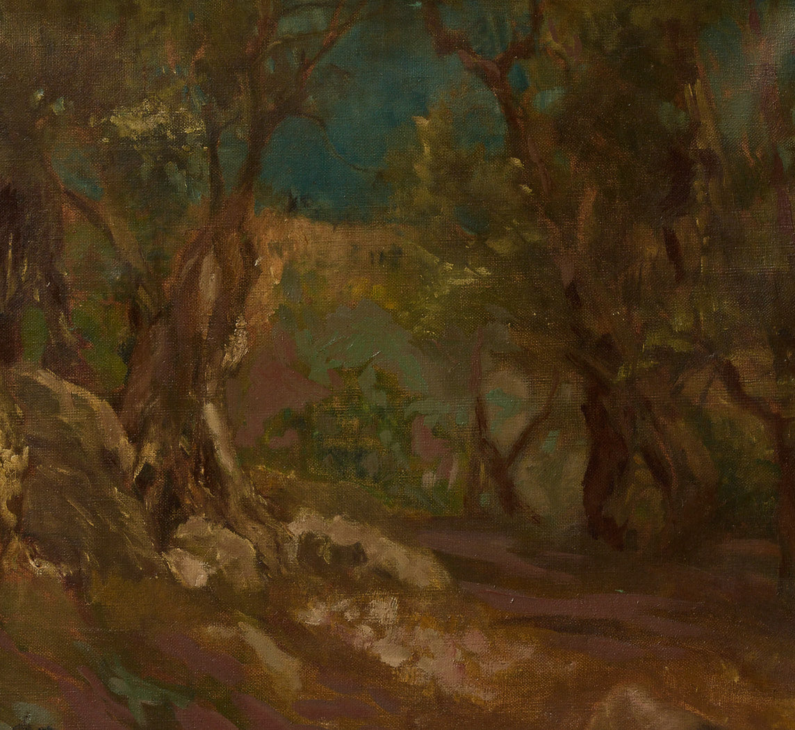 1920S FRENCH IMPRESSIONIST LANDSCAPE OF FOREST AT DUSK