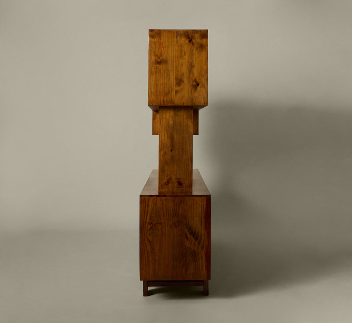 20TH CENTURY CARVED WOOD BRUTALIST CREDENZA