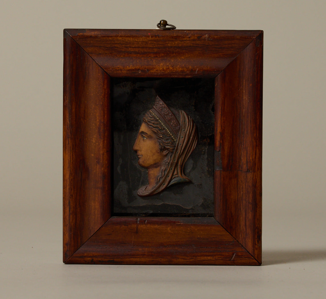 CIRCA 18TH CENTURY FRAMED BAS-RELIEF BUST OF LADY