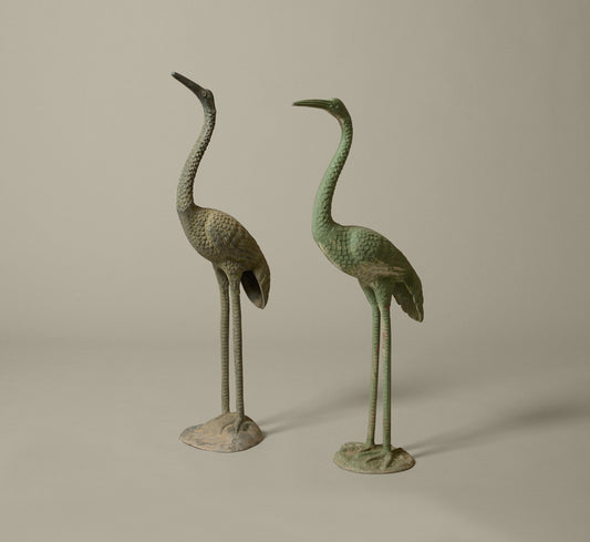 PAIR OF VINTAGE PAINTED CRANE GARDEN SCULPTURES