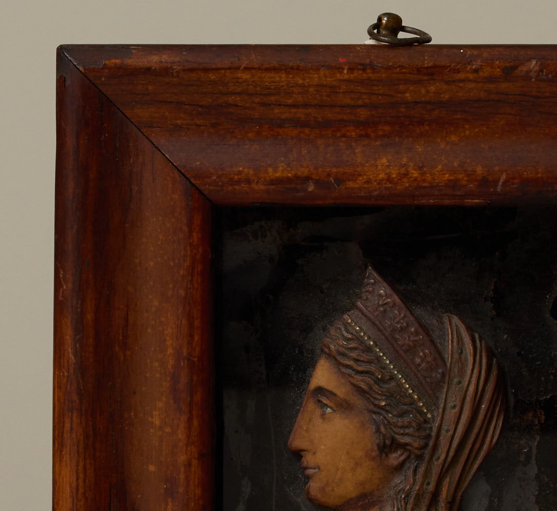 CIRCA 18TH CENTURY FRAMED BAS-RELIEF BUST OF LADY