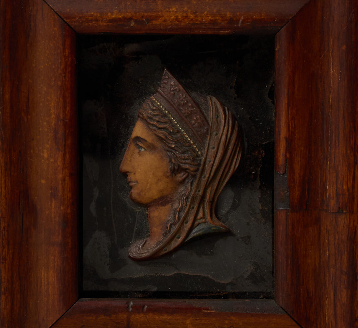 CIRCA 18TH CENTURY FRAMED BAS-RELIEF BUST OF LADY