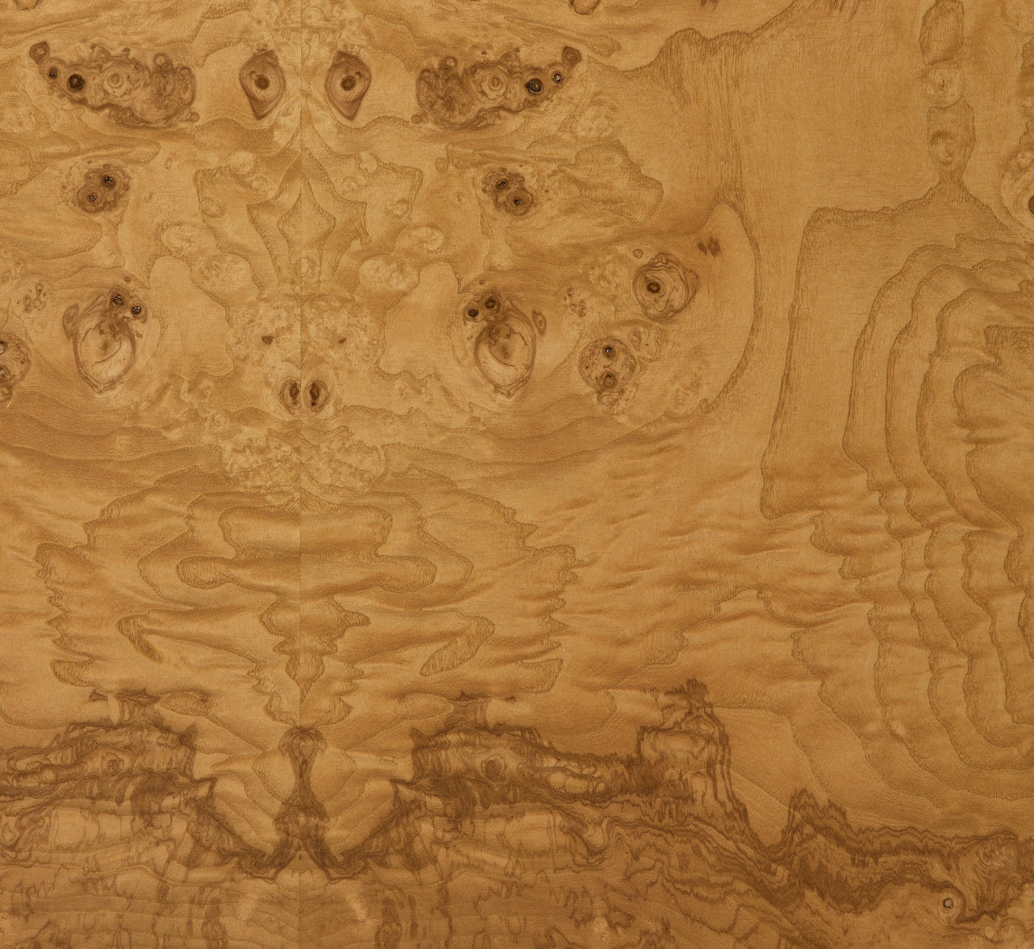 ASH BURL FRAME SOFA IN THE STYLE OF MILO BAUGHMAN WITH GOLDEN HOUR LINEN