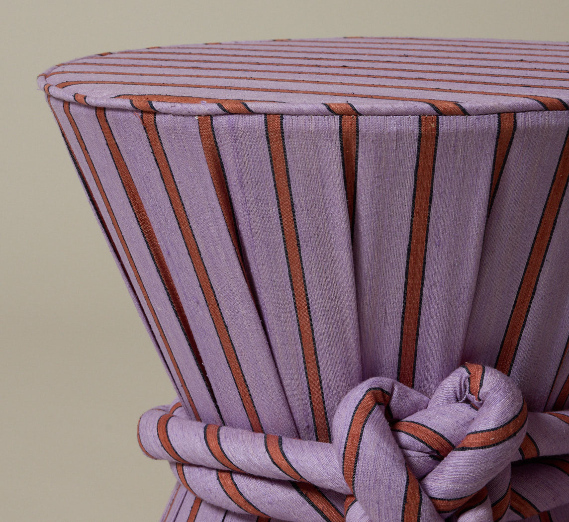 PIERCE & WARD ANAIS DRUM SIDE TABLE IN RAW SILK STRIPE