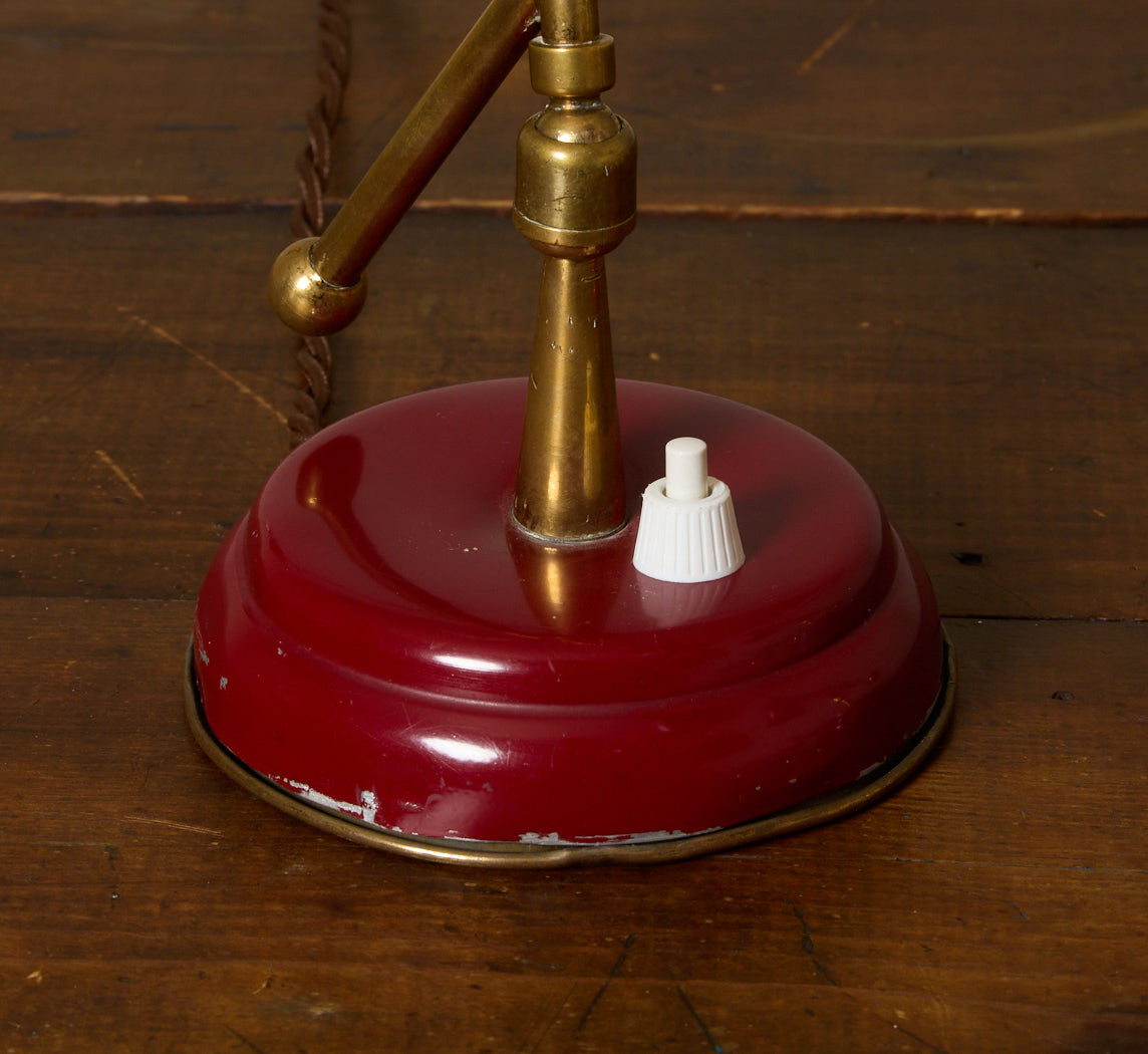 PAIR OF 1950S ITALIAN RED ENAMEL & BRASS TABLE LAMPS
