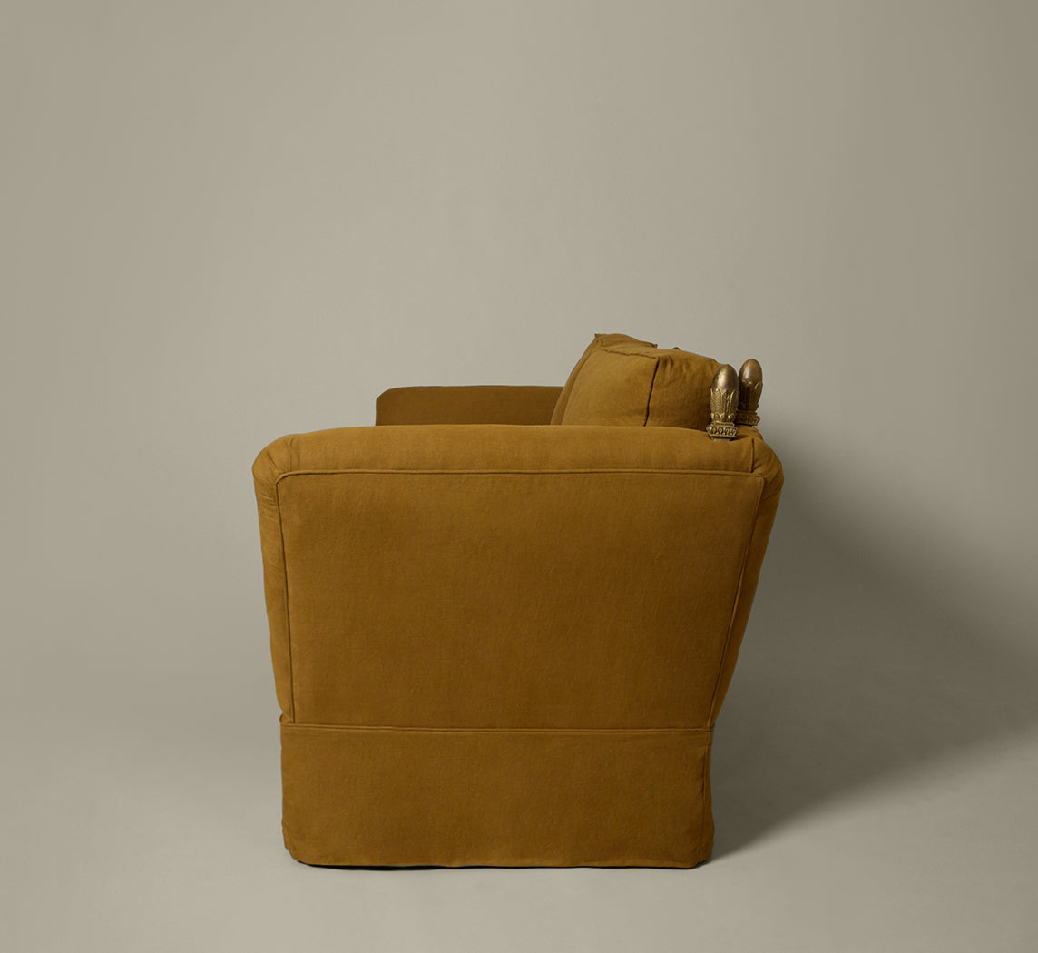 EGON VON FURSTENBERG SETTEE IN OLIVE LINEN