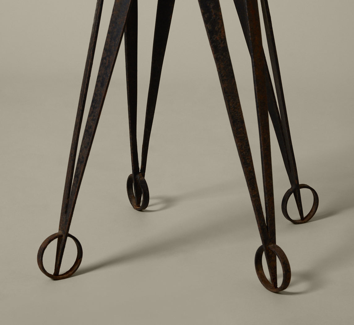 MID-CENTURY TRAVERTINE SIDE TABLE WITH IRON LEGS
