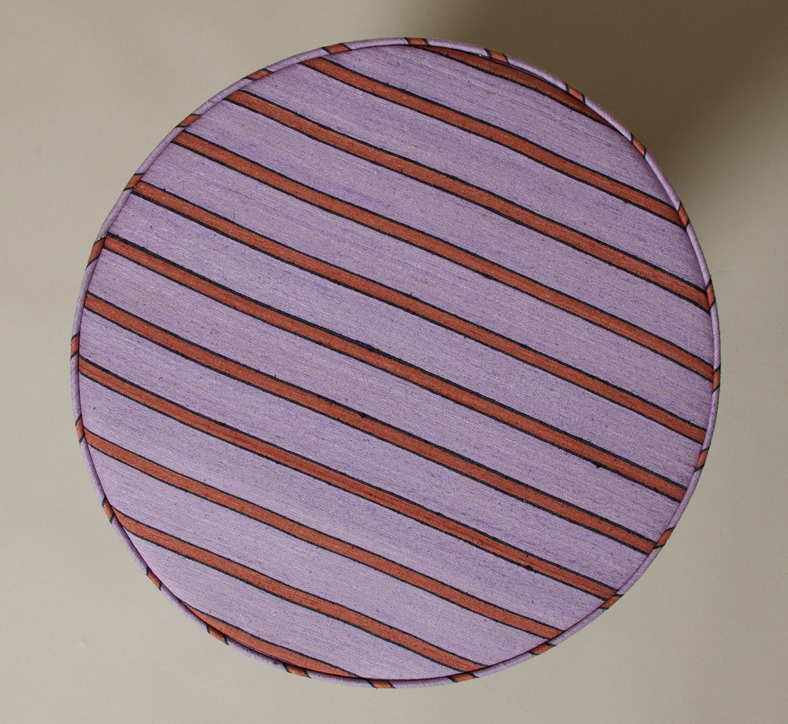 PIERCE & WARD ANAIS DRUM SIDE TABLE IN RAW SILK STRIPE