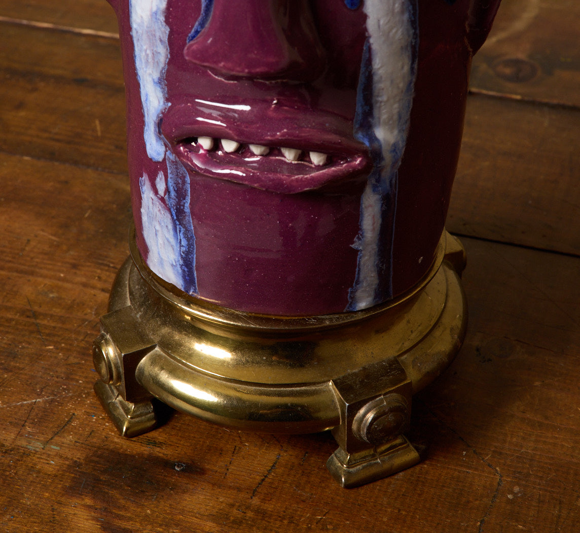 VINTAGE FACE JUG LAMP WITH HAND PAINTED SHADE