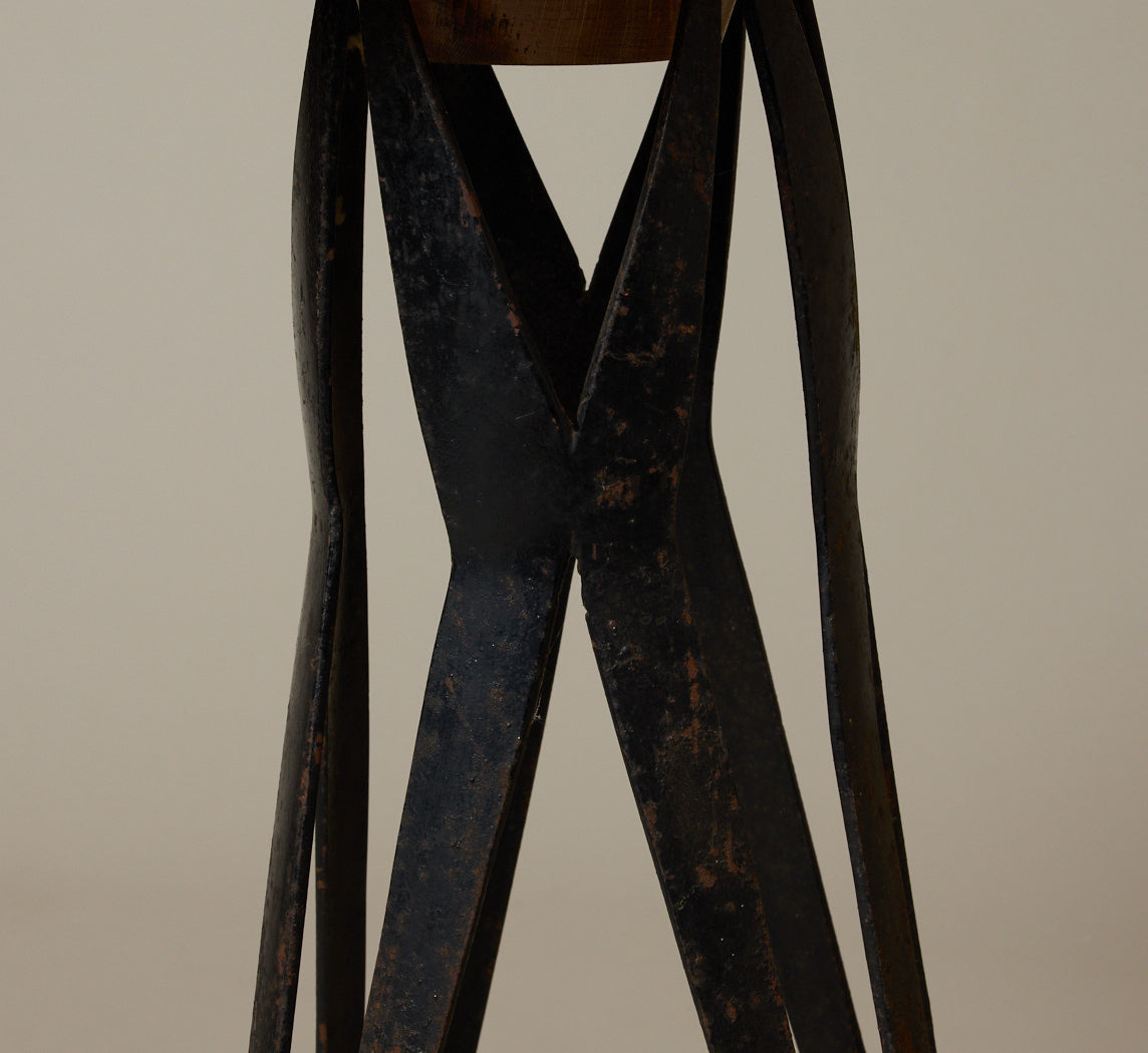 MID-CENTURY TRAVERTINE SIDE TABLE WITH IRON LEGS