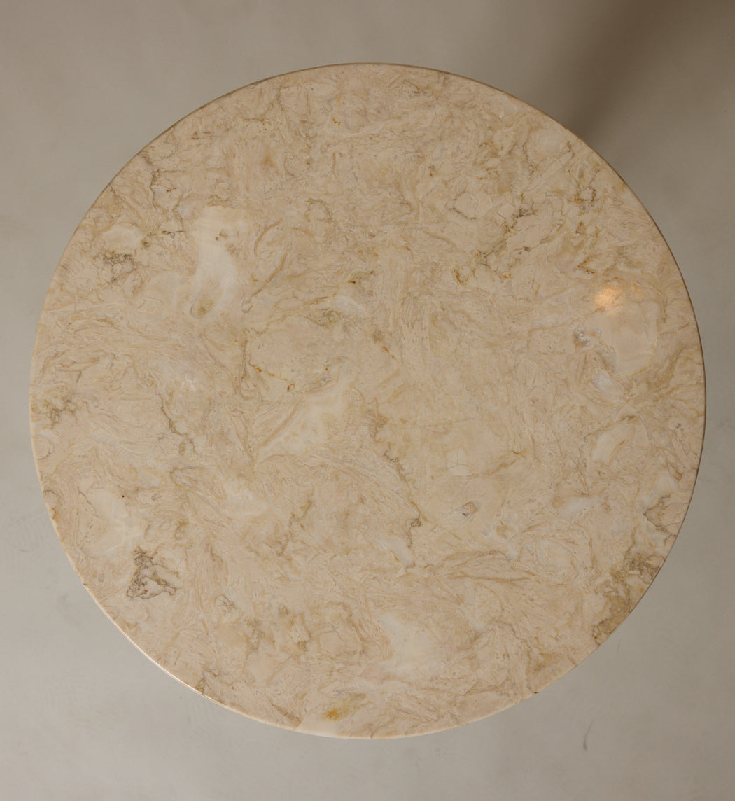 MID-CENTURY TRAVERTINE SIDE TABLE WITH IRON LEGS