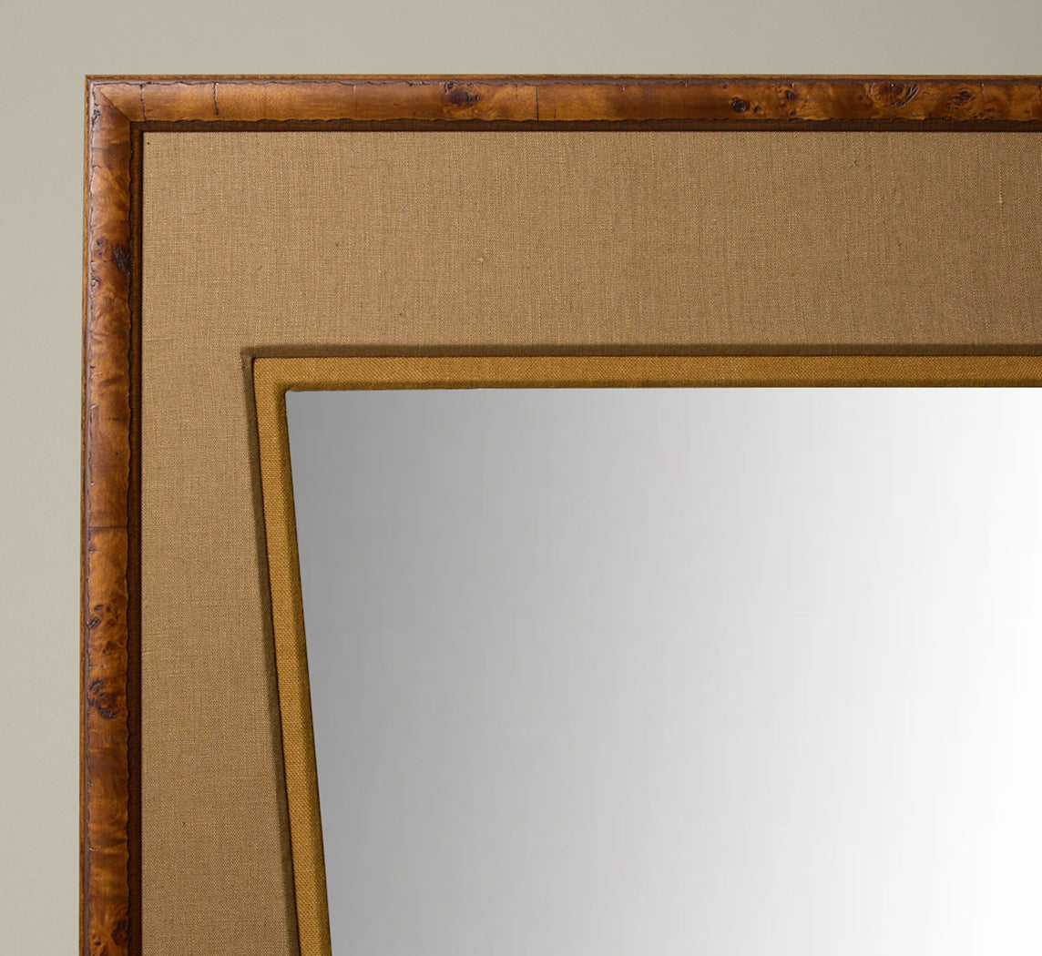 PIERCE & WARD CARPATHIAN DRESSING MIRROR IN MUSTARD OLIVE AND SEAWEED LINEN