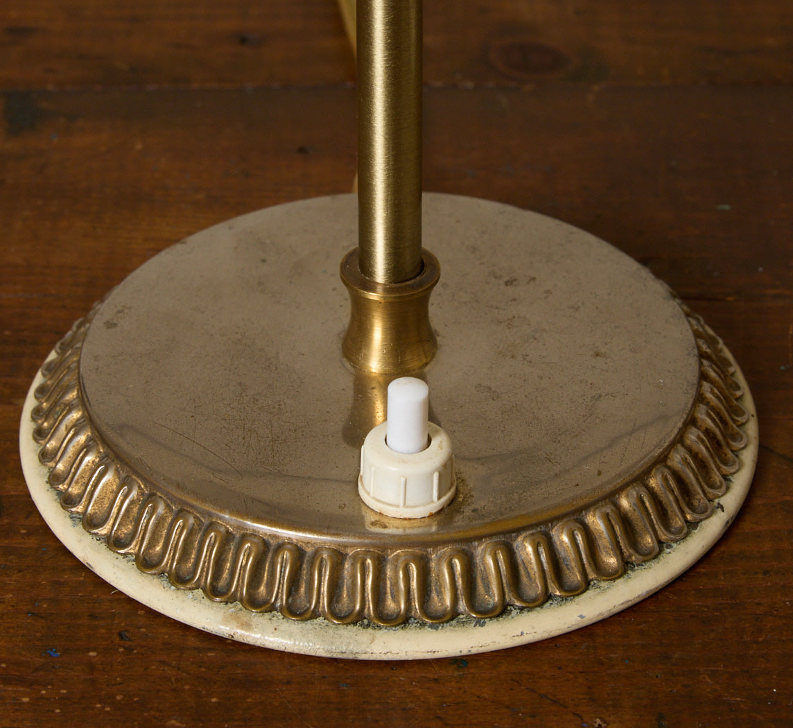 PAIR OF 1950S ITALIAN TABLE LAMPS IN OPALINE GLASS AND BRASS