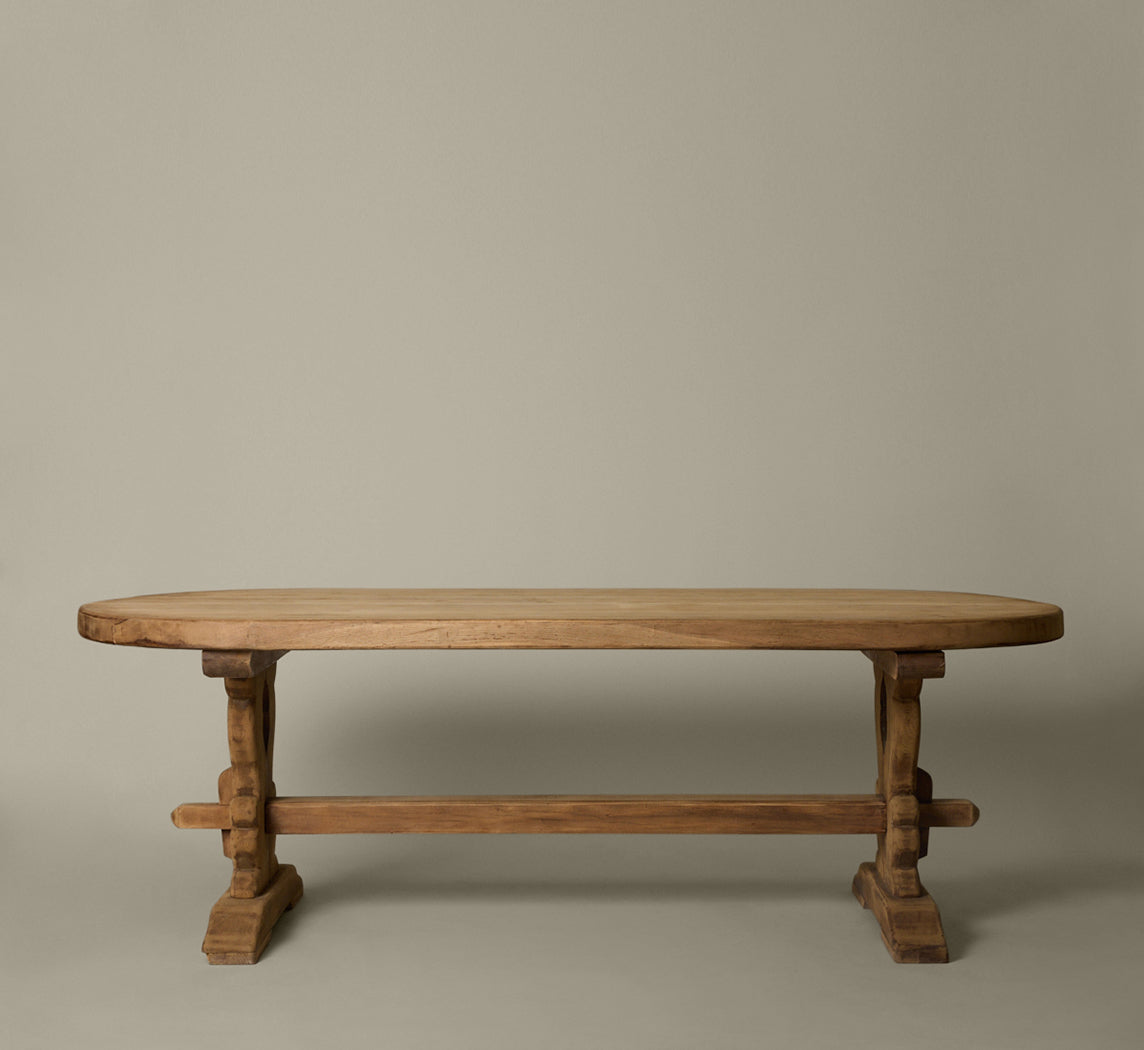 ANTIQUE FRENCH OVAL TRESTLE TABLE