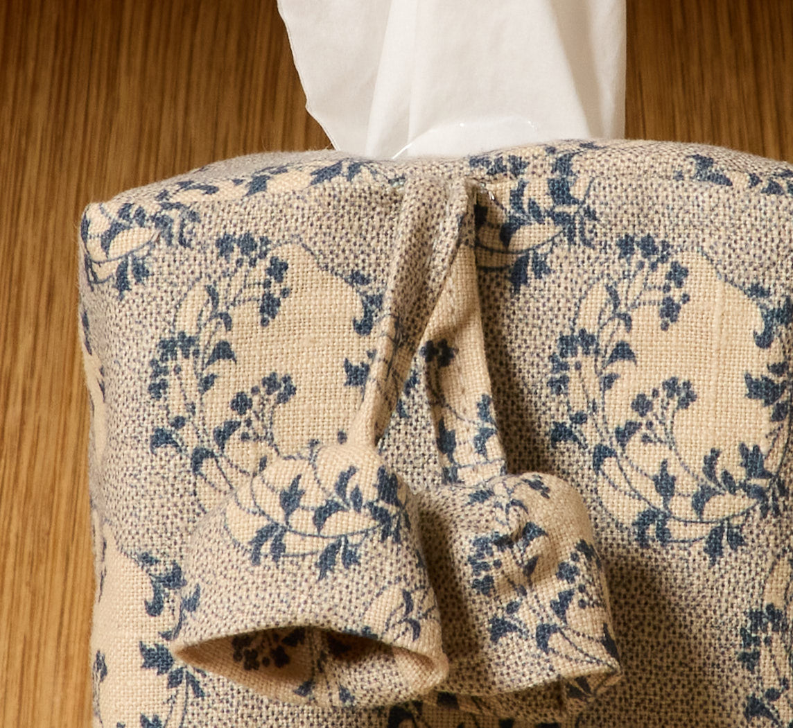 PIERCE & WARD BLUE MOON FLORAL TISSUE BOX COVER WITH BELLS