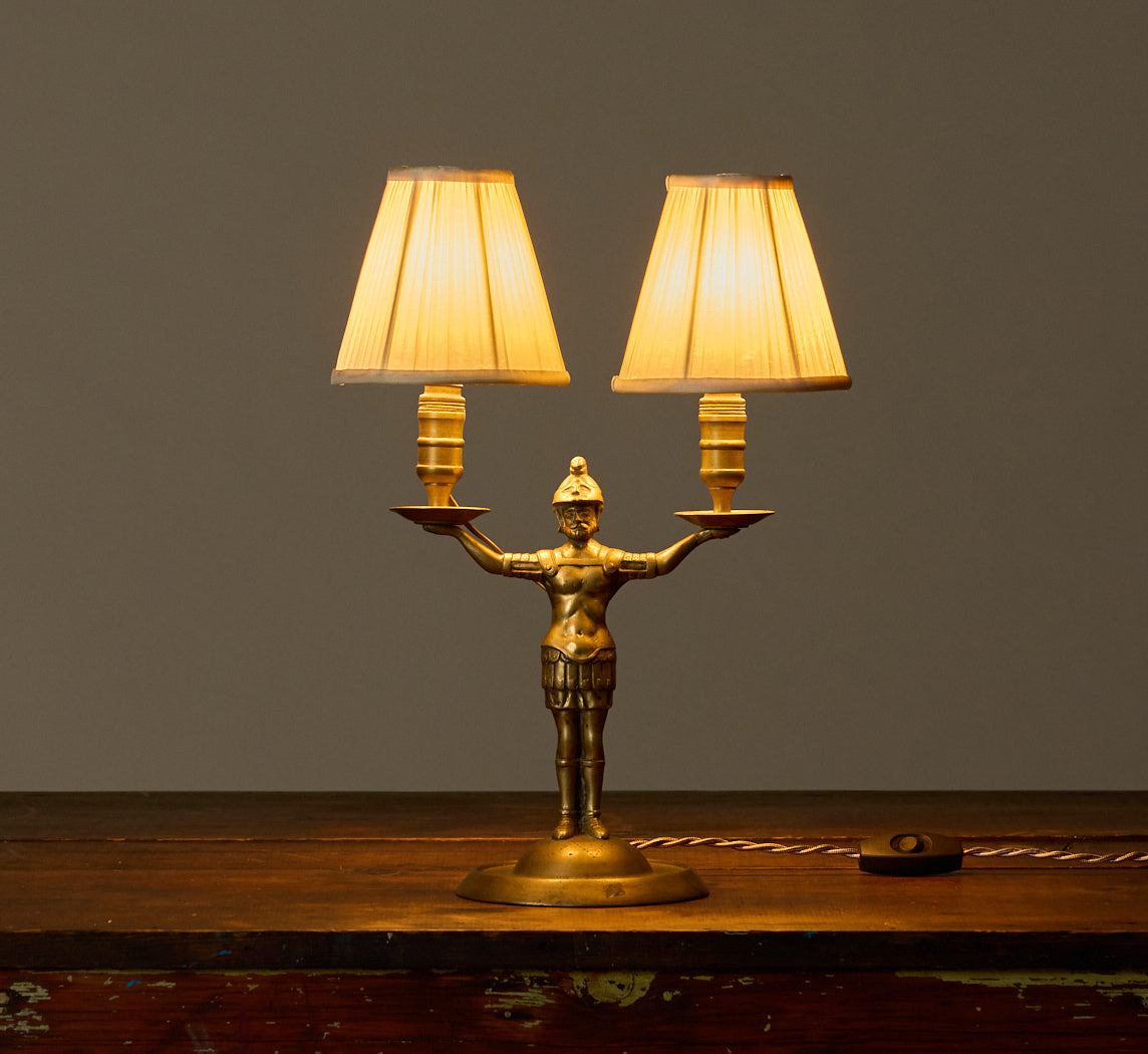 PAIR OF EMPIRE FRENCH WARRIOR CANDLESTICK LAMP C 1800S