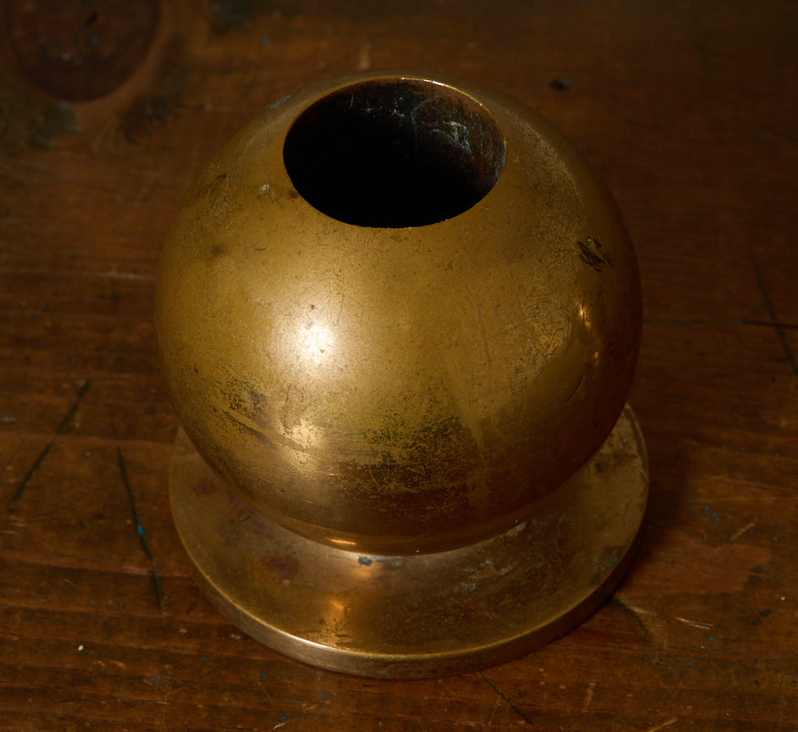 PAIR OF HEAVY DANISH MIDCENTURY BRASS ORB CANDLESTICK HOLDERS