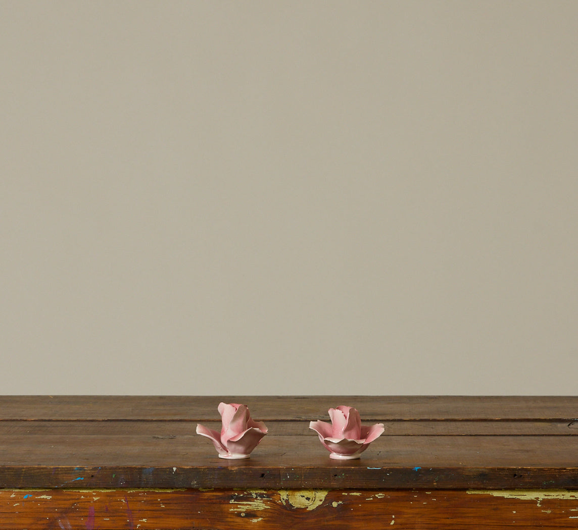 PAIR OF VINTAGE ITALIAN PORCELAIN PINK ROSE CANDLESTICK HOLDERS