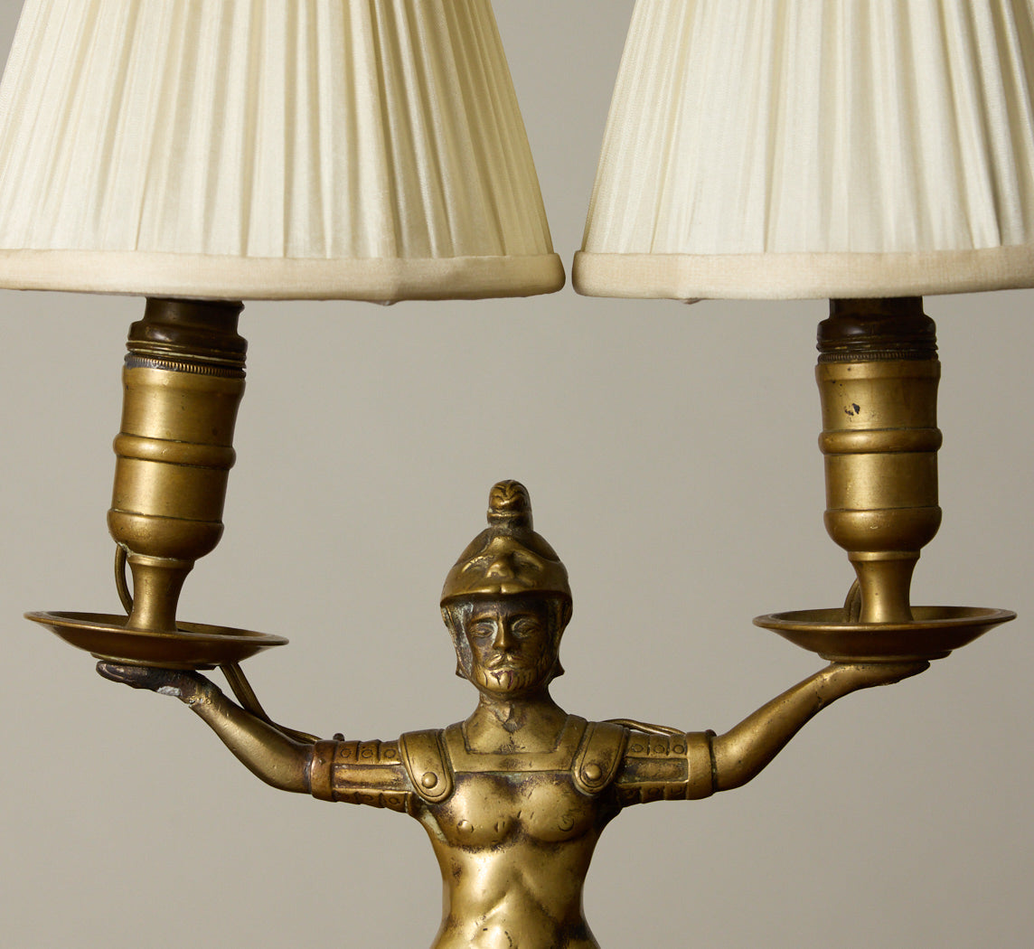 PAIR OF EMPIRE FRENCH WARRIOR CANDLESTICK LAMP C 1800S