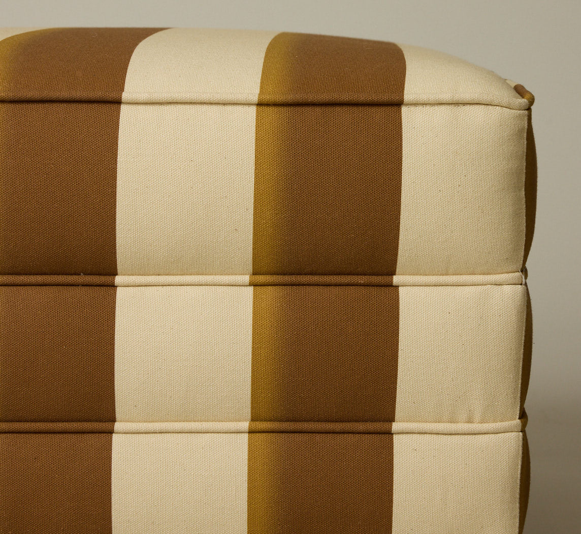 MID CENTURY MODERN ARMCHAIR & OTTOMAN IN PIERCE & WARD PALERMO STRIPE