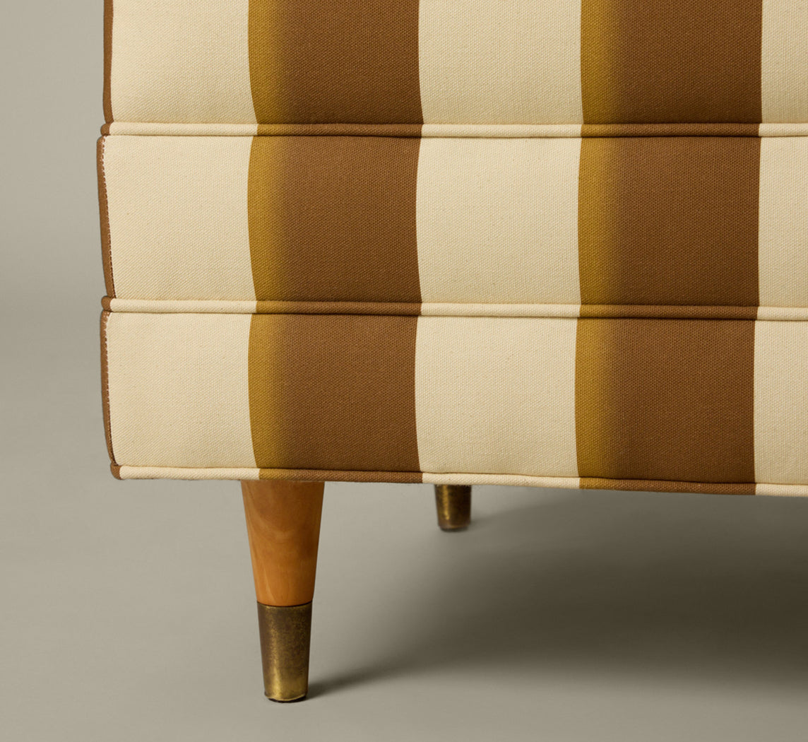 MID CENTURY MODERN ARMCHAIR & OTTOMAN IN PIERCE & WARD PALERMO STRIPE