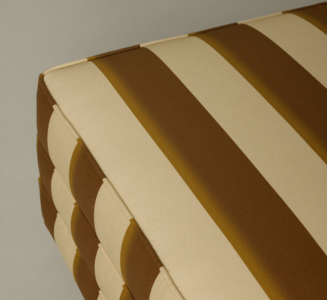 MID CENTURY MODERN ARMCHAIR & OTTOMAN IN PIERCE & WARD PALERMO STRIPE