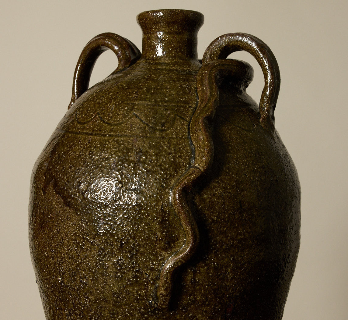 OVERSIZED EARTHENWARE FOLK ART SNAKE JUG