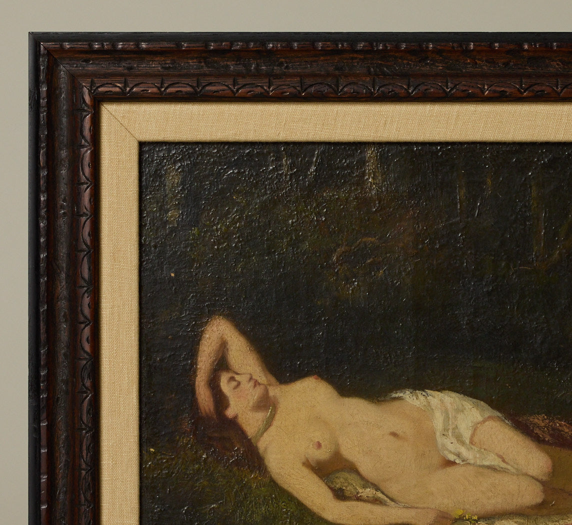19TH CENTURY FRENCH NUDE BACCHANTE IN THE WOODS