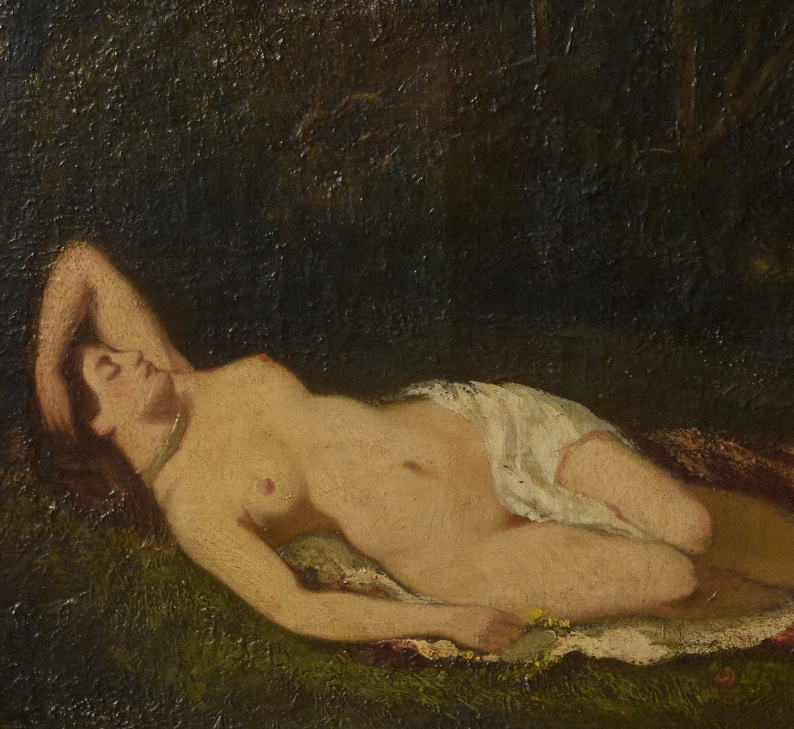 19TH CENTURY FRENCH NUDE BACCHANTE IN THE WOODS