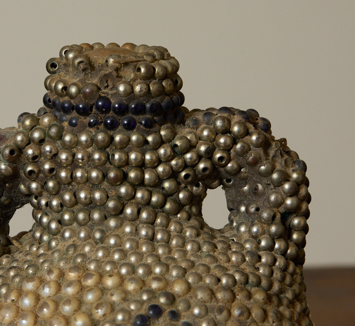UNIQUE 20TH CENTURY FOLK ART MEMORY JUG WITH PEARL BEADS