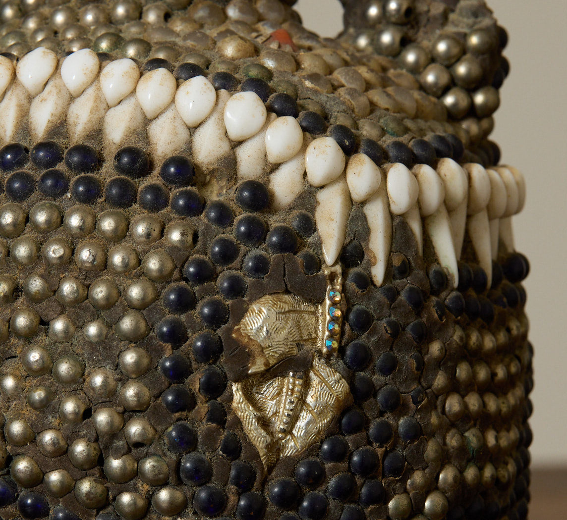 UNIQUE 20TH CENTURY FOLK ART MEMORY JUG WITH PEARL BEADS